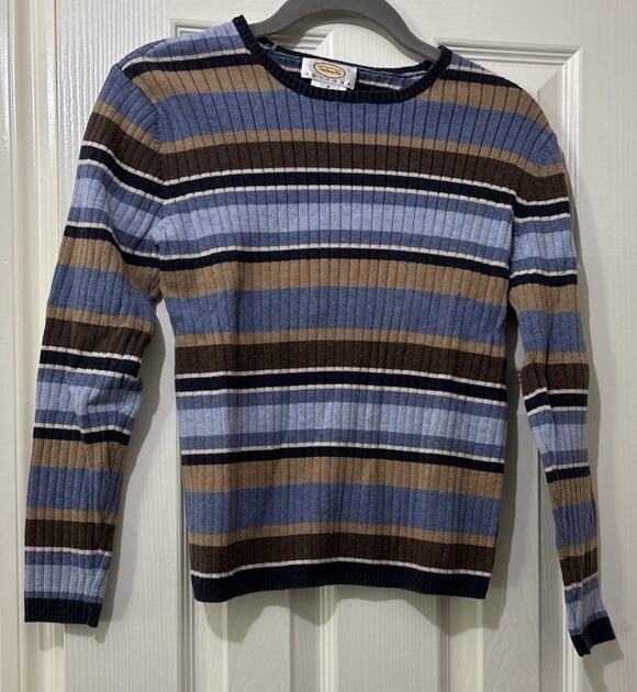 Talbots Sweaters - Talbots Petites Vintage 90s Striped Ribbed Cotton Sweater Sz P Made Hong Kong